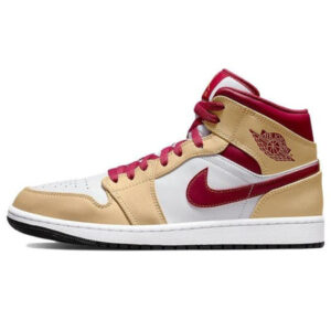 Jordan 1 Mid Light Curry Cardinal