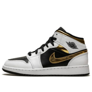 Air Jordan 1 Mid Patent Black White Gold