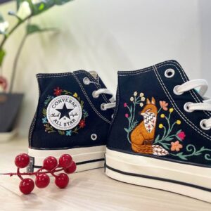 Embroidered Converse High Tops Custom Fox Floral