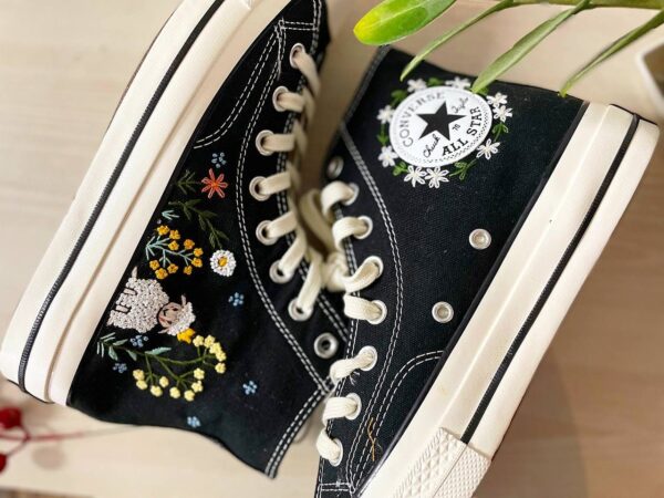 Embroidered Converse High Tops Custom Sheep Flowers