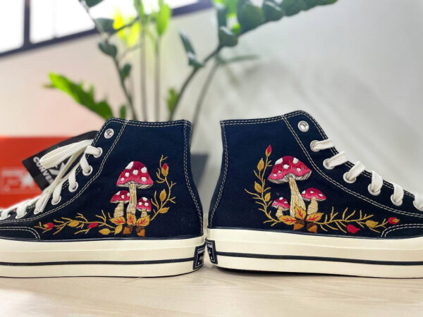 Embroidered Converse High Tops Mushroom Fall Natural