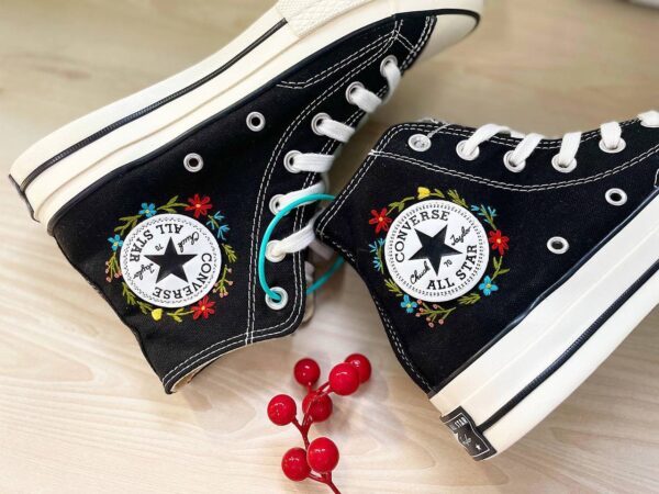 Embroidered Converse High Tops Custom Fox Floral