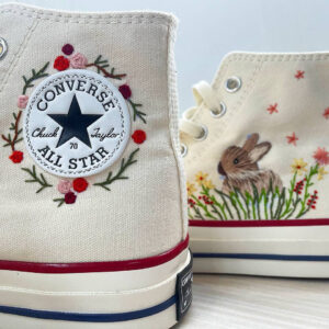 Embroidered Converse High Tops Rabbit Vintage Flowers