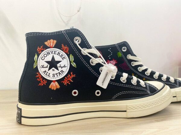 Embroidered Converse High Tops Custom Axolotl Floral