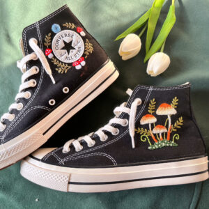 Embroidered Converse High Tops Logo Mushrooms