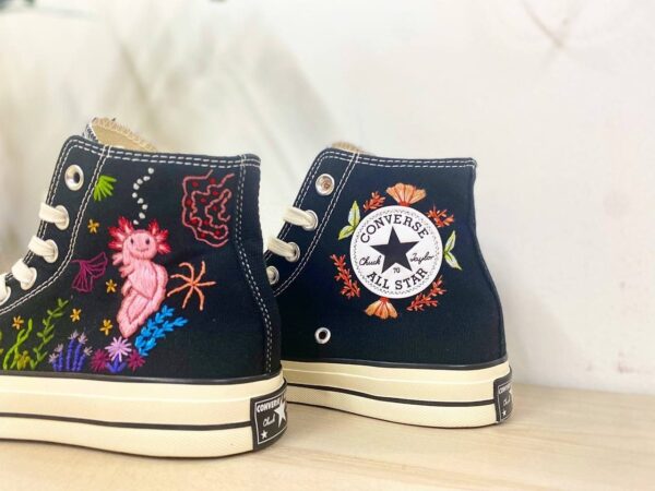 Embroidered Converse High Tops Custom Axolotl Floral