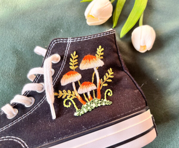 Embroidered Converse High Tops Logo Mushrooms