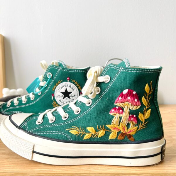 Embroidered Converse High Tops Mushroom Floral Vintage