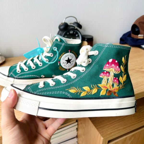 Embroidered Converse High Tops Mushroom Floral Vintage