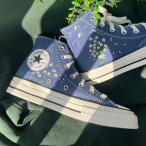 Embroidered Converse High Tops White Chrysanthemum Bouquet And Bees