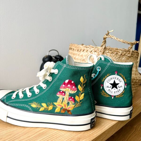 Embroidered Converse High Tops Mushroom Floral Vintage