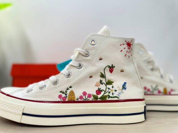 Embroidered Converse High Tops Strawberry And Bees