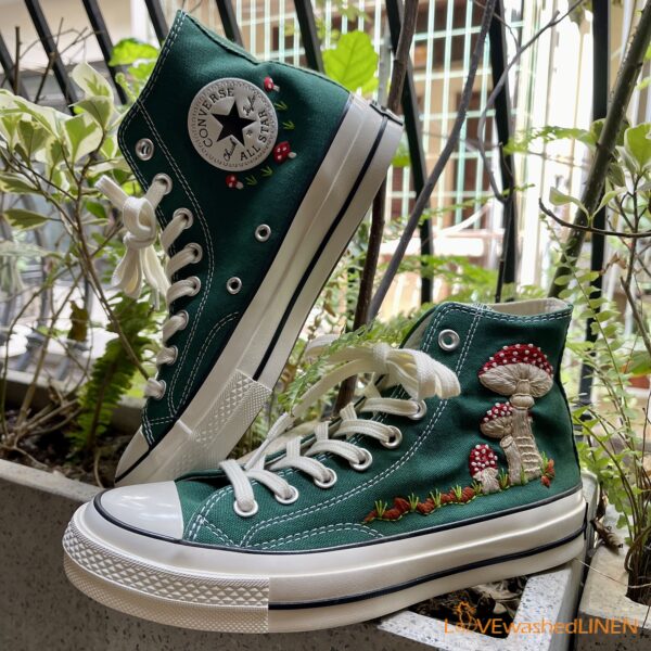 Embroidered Converse High Tops Mushrooms