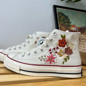 Embroidered Converse High Tops Wedding White Bouquets