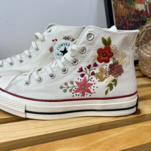 Embroidered Converse High Tops Wedding White Bouquets