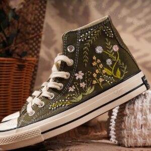 Embroidered Converse High Tops Small Flower