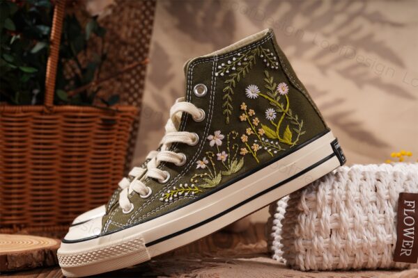 Embroidered Converse High Tops Small Flower