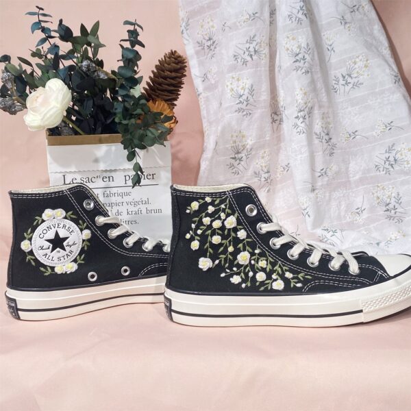 Embroidered Converse High Tops Daisy Flower