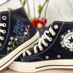 Embroidered Converse High Tops Unique Daisy Flowers