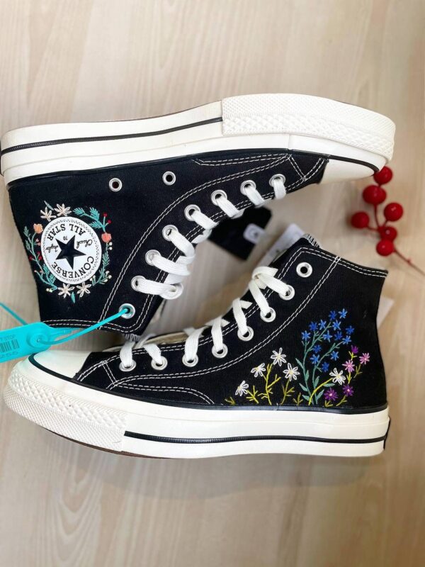 Embroidered Converse High Tops Flowers Unique Gifts