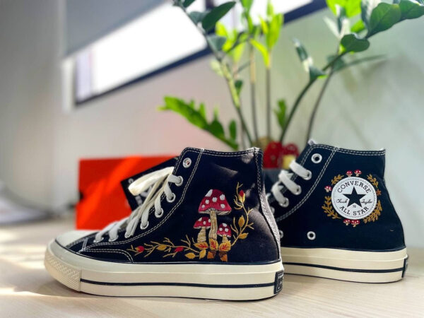 Embroidered Converse High Tops Mushroom Fall Natural