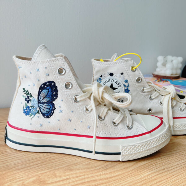 Embroidered Converse High Tops Blue Butterfly Floral