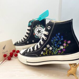 Embroidered Converse High Tops Flowers Unique Gifts