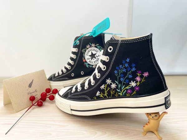 Embroidered Converse High Tops Flowers Unique Gifts