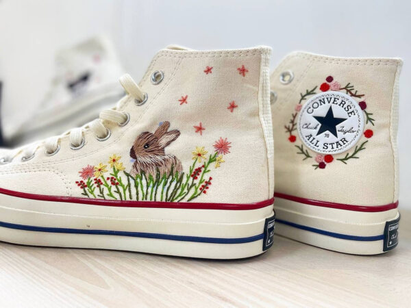 Embroidered Converse High Tops Rabbit Vintage Flowers