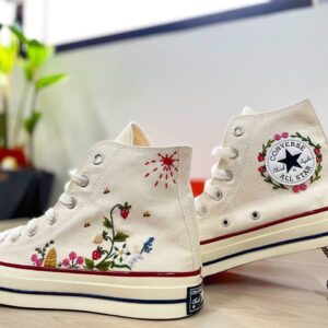 Embroidered Converse High Tops Strawberry And Bees