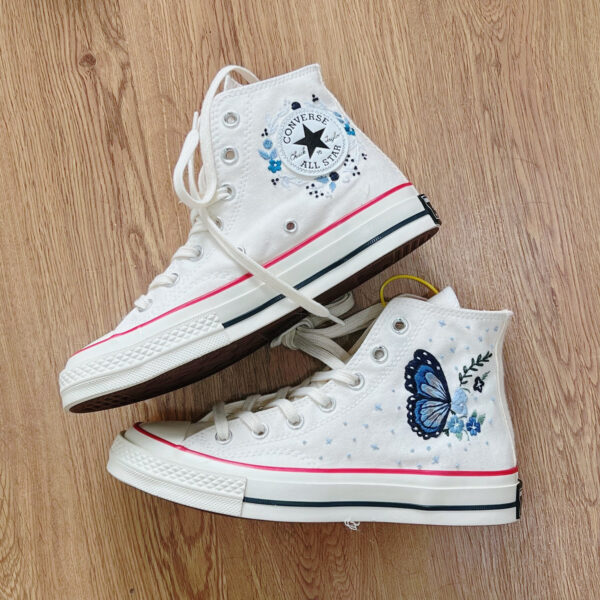 Embroidered Converse High Tops Blue Butterfly Floral