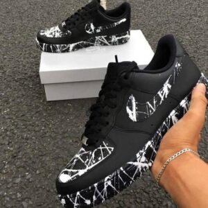 Black Shoes White Line Splatter Air Force 1 Custom