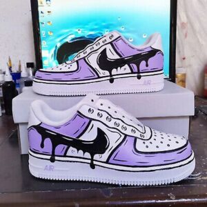 Lilac Cartoon Shoes Black Drip Purple Art Air Force 1 Custom