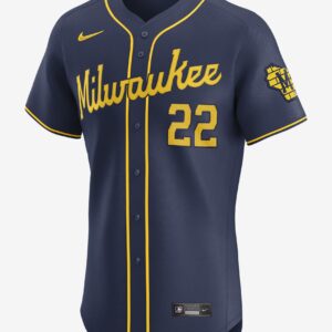 Christian Yelich Milwaukee Brewers Mens Nike Dri-FIT ADV MLB Elite Jersey – Navy