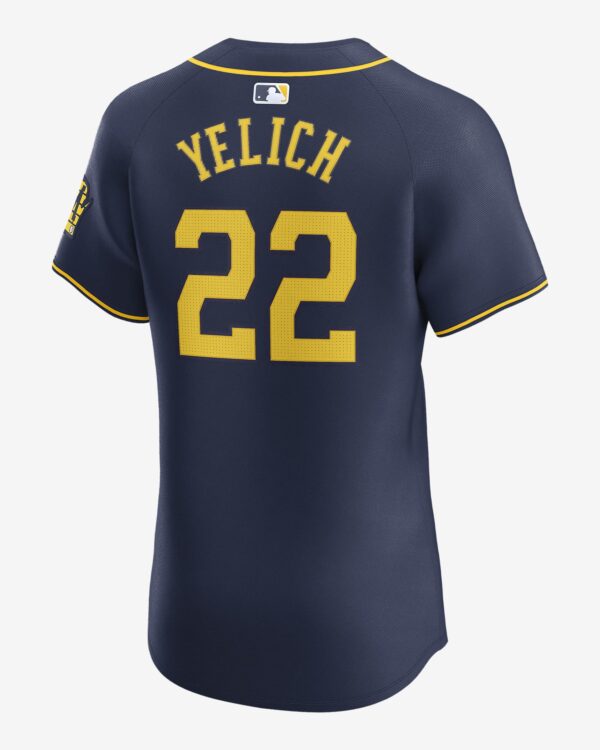 Christian Yelich Milwaukee Brewers Mens Nike Dri-FIT ADV MLB Elite Jersey – Navy