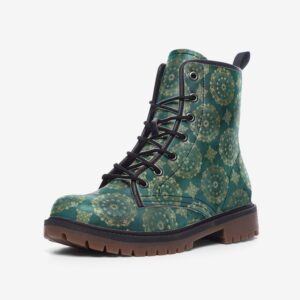 Teal and Gold Mandalas Leather Boots Fleece Fur Boots