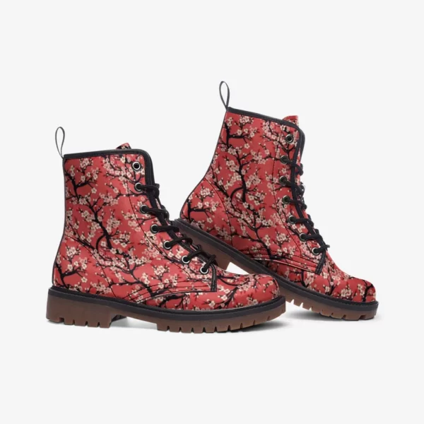 Cherry Blossoms Leather Boots Fleece Fur Boots