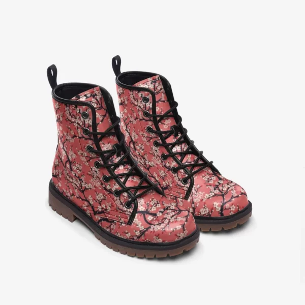 Cherry Blossoms Leather Boots Fleece Fur Boots