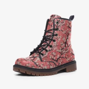 Cherry Blossoms Leather Boots Fleece Fur Boots