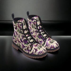 Purple Butterflies Fairy Grunge Leather Boots Fleece Fur Boots