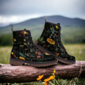 Boho Daisy Flower Leather Boots Fleece Fur Boots