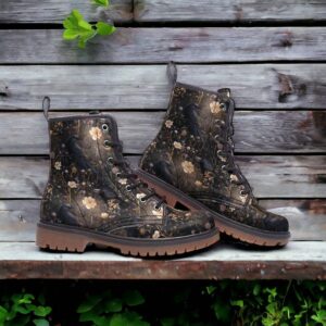 Dark Garden and Crows Ravens Leather Boots Fleece Fur Boots