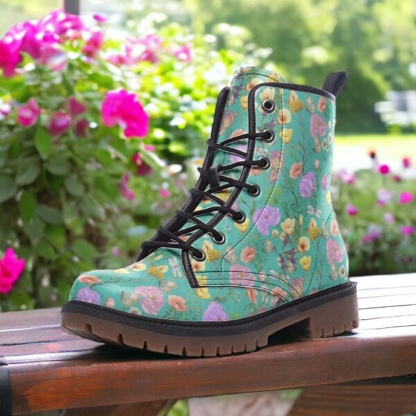 Boho Garden Floral Leather Boots Fleece Fur Boots