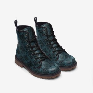 Teal Whimsigoth Leather Boots Fleece Fur Boots