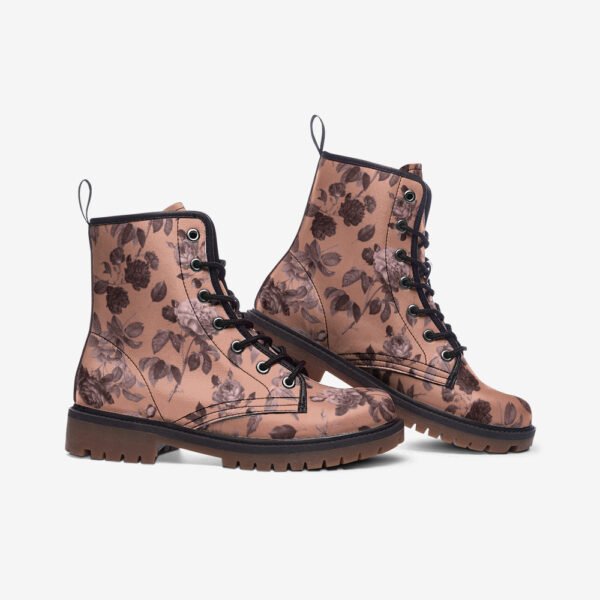 Dusty Rose Floral Leather Boots Fleece Fur Boots