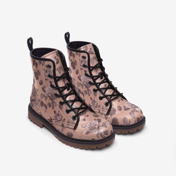 Dusty Rose Floral Leather Boots Fleece Fur Boots