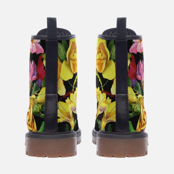 Pink and Yellow Blooms Floral Leather Boots Fleece Fur Boots