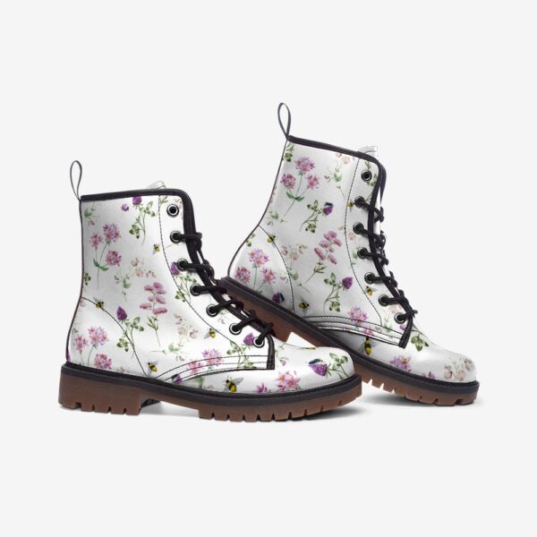 Wildflowers and Bees Leather Boots Fleece Fur Boots