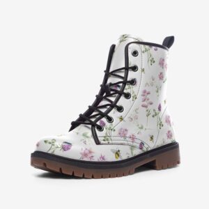 Wildflowers and Bees Leather Boots Fleece Fur Boots