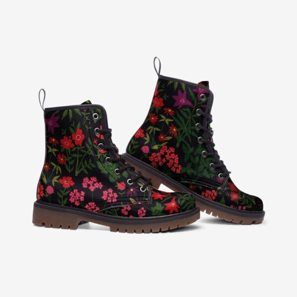 Dark Garden Floral Bohemian Leather Boots Fleece Fur Boots